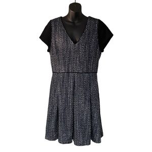 Banana Republic Black White Blue Tweed Cap Sleeve Work Dress Size 14